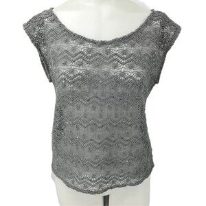Express Crochet Lace Sheer Sequin Top Size S Gray Sleeveless Blouse Shirt Shell
